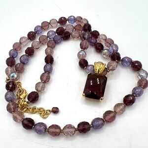 Joan Rivers 32" AB Purple Lavender Glass Bead Necklace and Enhancer Pendant